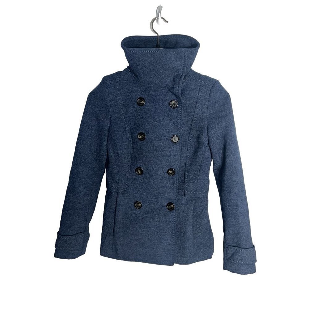 H&M Double Breasted Peacoat In Navy Blue Size 32 Pockets Dress Coat Women’s 2 R